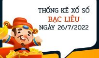 Thống kê kết quả xổ số Bạc Liêu ngày 26/7/2022 hôm nay