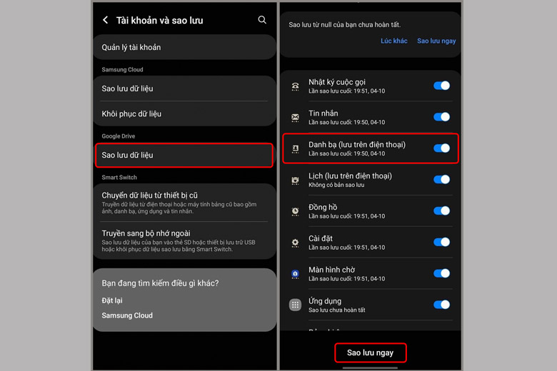 Nhấn Sao lưu ngay để sao lưu tất cả các số liên lạc của bạn vào tài khoản Google. Nhấn Sao lưu ngay để sao lưu tất cả các số liên lạc của bạn vào tài khoản Google.