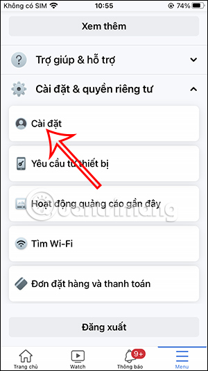 Cuộn xuống và chọn Cài đặt & quyền riêng tư, rồi nhấn vào Cài đặt. Cuộn xuống và chọn Cài đặt & quyền riêng tư, rồi nhấn vào Cài đặt