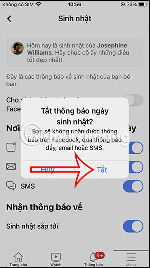 Tắt thông báo sinh nhật Tắt thông báo sinh nhật