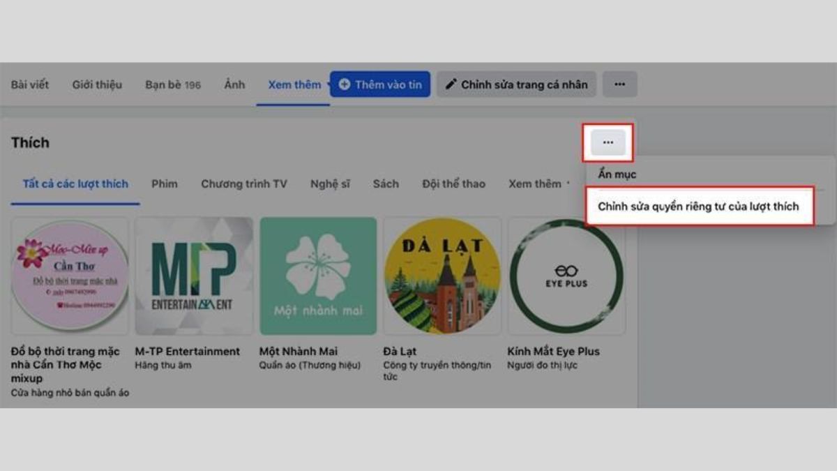 chọn biểu tượng chỉnh sửa bên cạnh mục Lượt thích