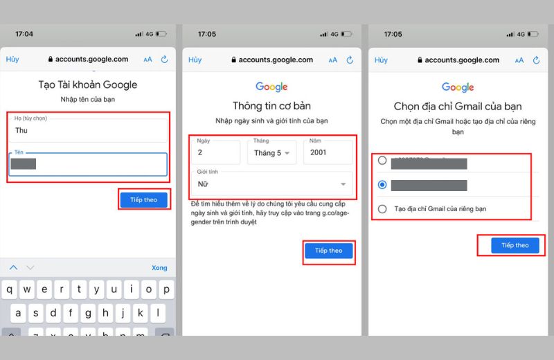 Tiếp theo điền thông tin cá nhân như họ, tên và năm sinh