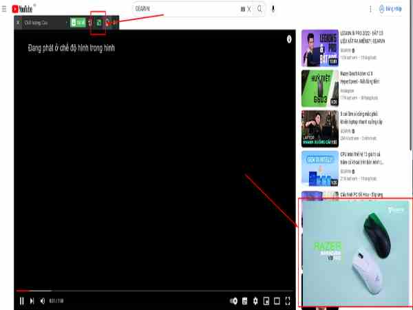 Nghe nhạc youtube ngoài màn hình trên máy tính bằng cốc cốc