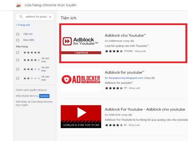 Cài tiện ích mở rộng chặn quảng cáo (Adblock Extension) trên máy tính